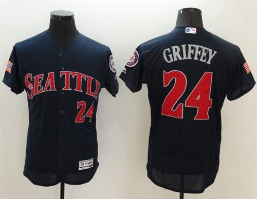 Mariners #24 Ken Griffey Navy Blue Fashion Stars & Stripes Flexbase Authentic Stitched MLB Jersey - Click Image to Close